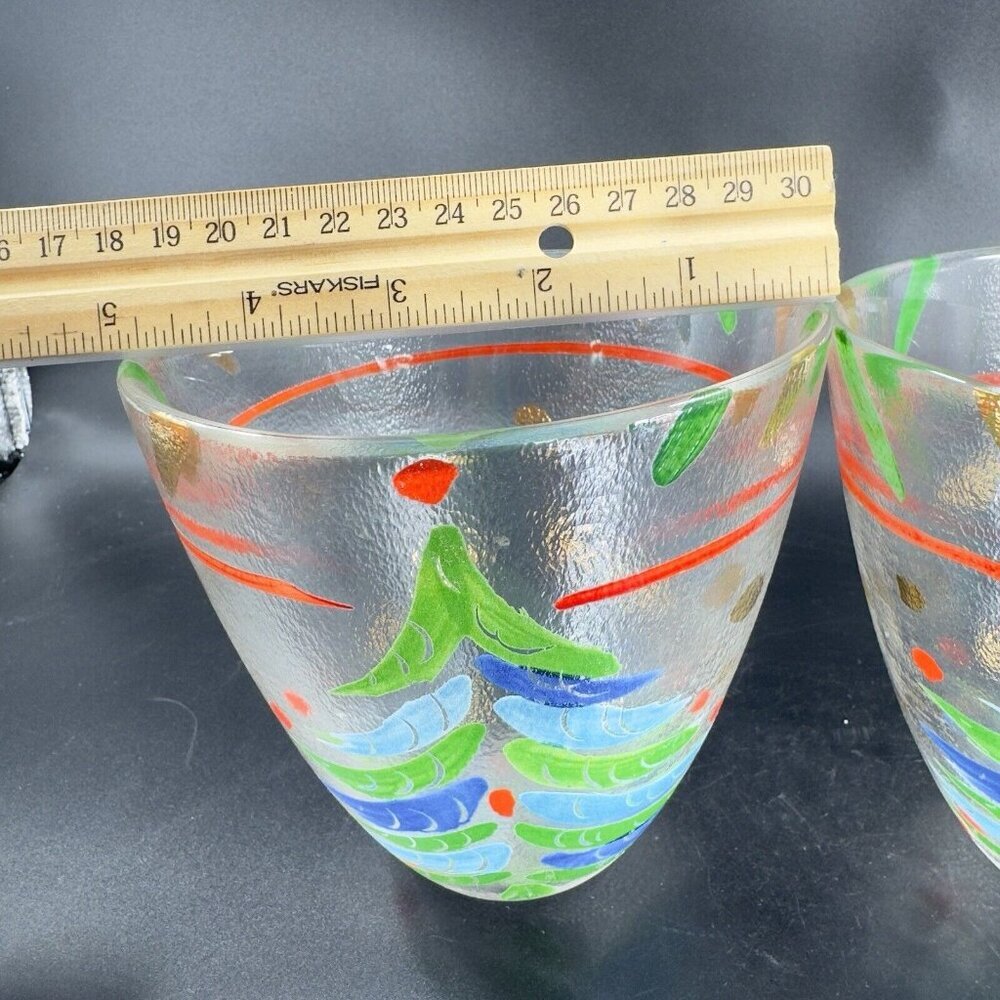 SI AN Italian Hand Painted Glass Bowl Dish Christmas Holiday 24k Gold VTG Set 2 - Picture 6 of 13